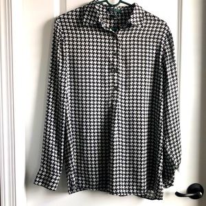 Lauren Ralph Lauren houndstooth half button blouse size L